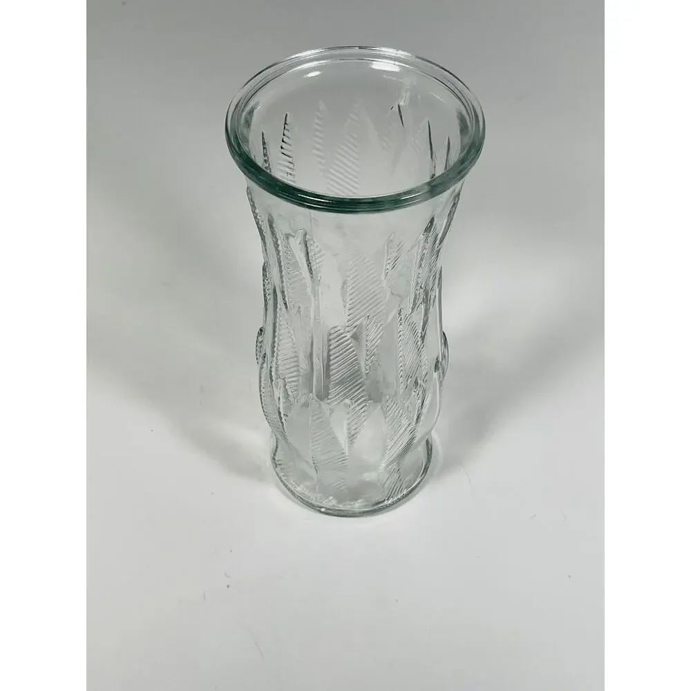 Vintage E O Brody Clear Glass Feather and Dart Pattern‎ Vase 8.5” Tall 1960’s